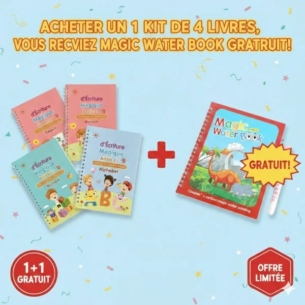 4 Cahiers d’écriture réutilisables apprentissage de l’écriture +(CADEAU) Livre Magique à l’Eau Coloriage Réutilisable à l’Infini